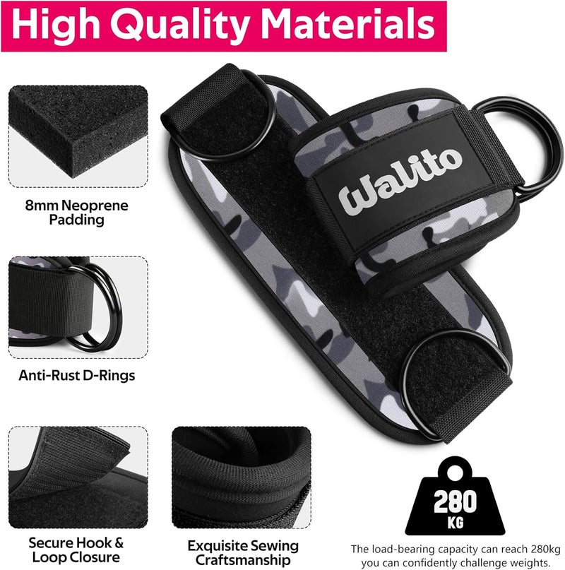 WALITO Gym Ankle Straps for Cable Machines Women & Men - Glute Kickback Ankle Cuff, Adjustable Cable Machine Accessories for Leg Extensions, Hip Abductors & Lower Body Workouts - Image 2